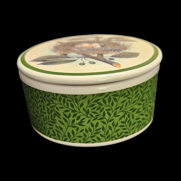 Hawthorne Manor Hallmark Trinket Box Bird Nest Eggs Quote Green Leaves Thailand - Picture 1 of 5